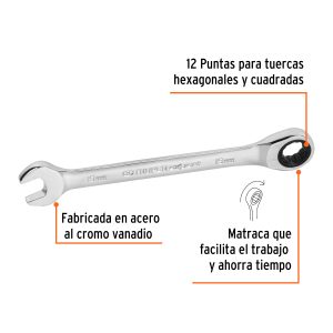 Llave Mixta con Ratchet 15mm x 194mm largo, Expert