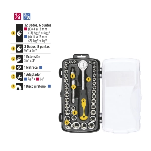 Juego de 39 herramientas 1/4″ y 3/8″ para mecánico